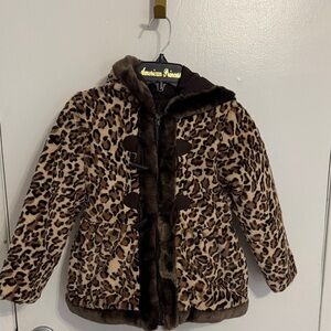 Rothschild Brown Leopard Print Kids Pea Coat